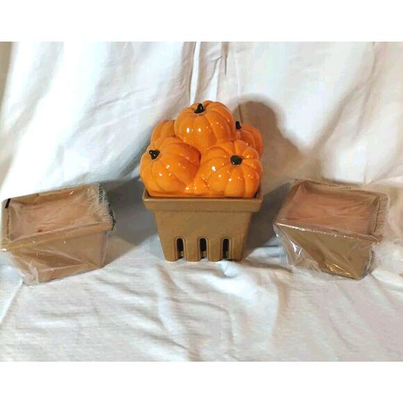 HomeWorx by Harry Slatkin Ceramic Pumpkin Basket Candle Holder - Two Candles NWT - Picture 1 of 8